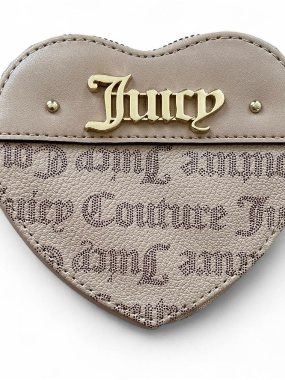 Juicy Couture Heart-Shaped Logo Wallet in Taupe with Gold Hardware